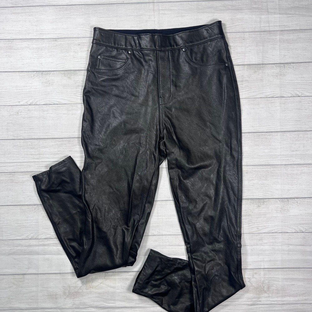 SPANX Leather-Like Ankle Skinny Pants Size Small‎ Black High Rise Pebbled